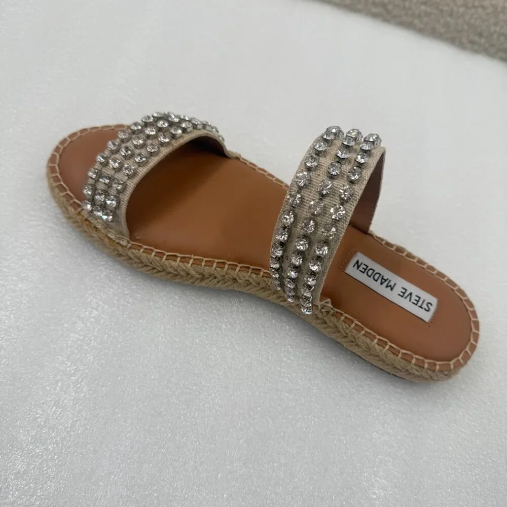 Steve Madden Zendaya Rhinestone Embellished Espadrilles Sandals Size 8 NEW